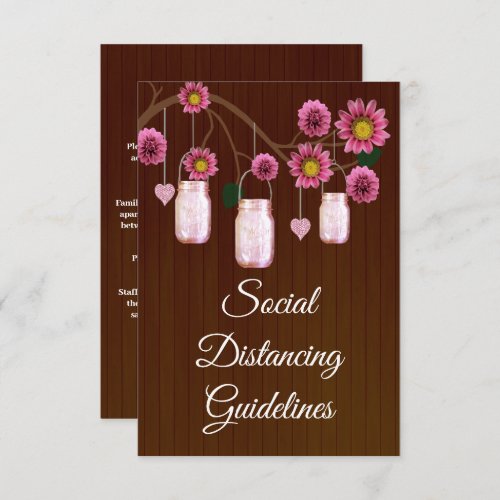 Dark Rustic Pink Floral Mason Jar Safety Measures Enclosure Card