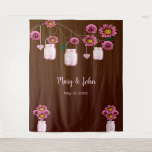 Dark Rustic Pink Floral Mason Jars Photo Backdrop