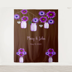Dark Rustic Purple Floral Mason Jar Photo Backdrop