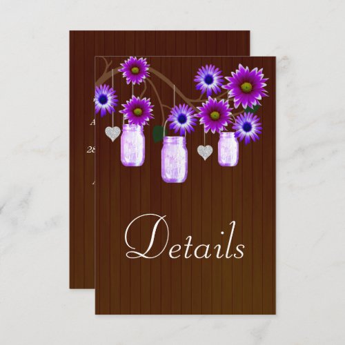 Dark Rustic Purple Floral Mason Jars Details Enclosure Card
