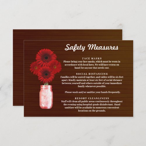 Dark Rustic Red Floral Mason Jar Safety Measures Enclosure Card