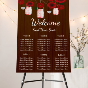 Dark Rustic Red Floral Mason Jars Seating Chart Foam Board