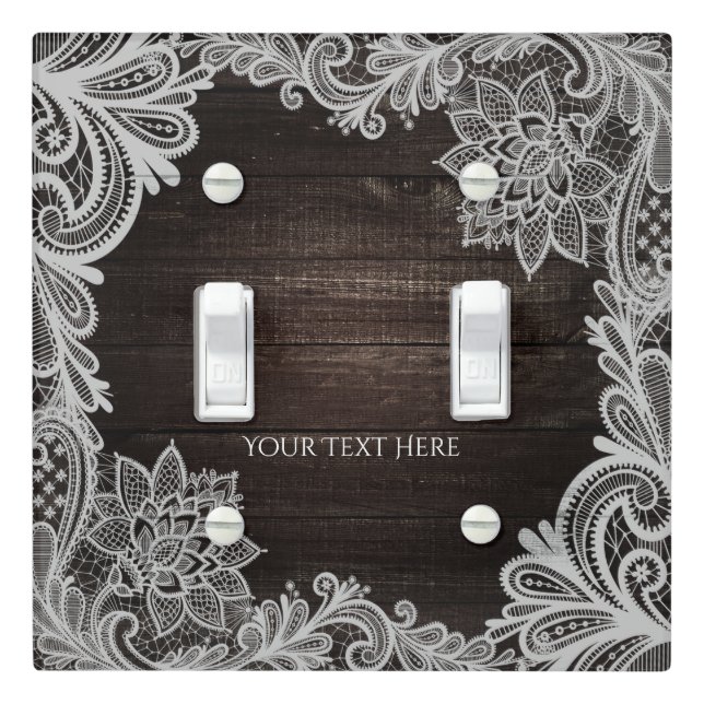Dark Rustic Wood & Elegant Lace Light Switch Cover (In Situ)