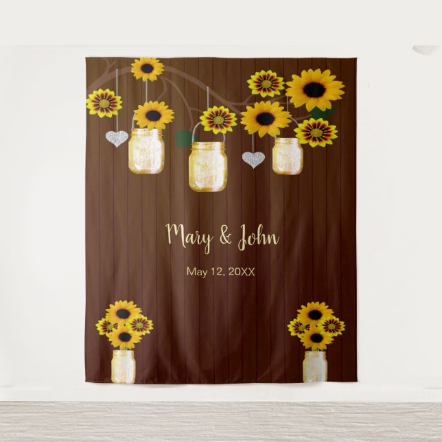 Dark Rustic Yellow Floral Mason Jar Photo Backdrop (Front)