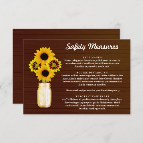 Dark Rustic Yellow Floral Mason Jar Safety Measure Enclosure Card