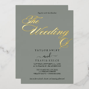 Dark Sage and Gold Foil Elegant Wedding  Invitation