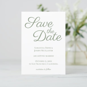 Dark Sage Elegant Calligraphy Save the Date Invitation