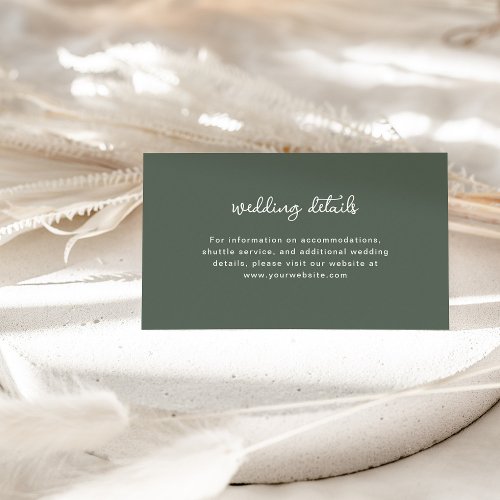 Dark Sage Green and Ivory  Wedding Details Enclosure Card