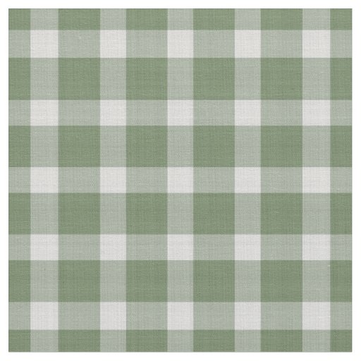 Dark Sage Green and white checkered plaid gingham Fabric