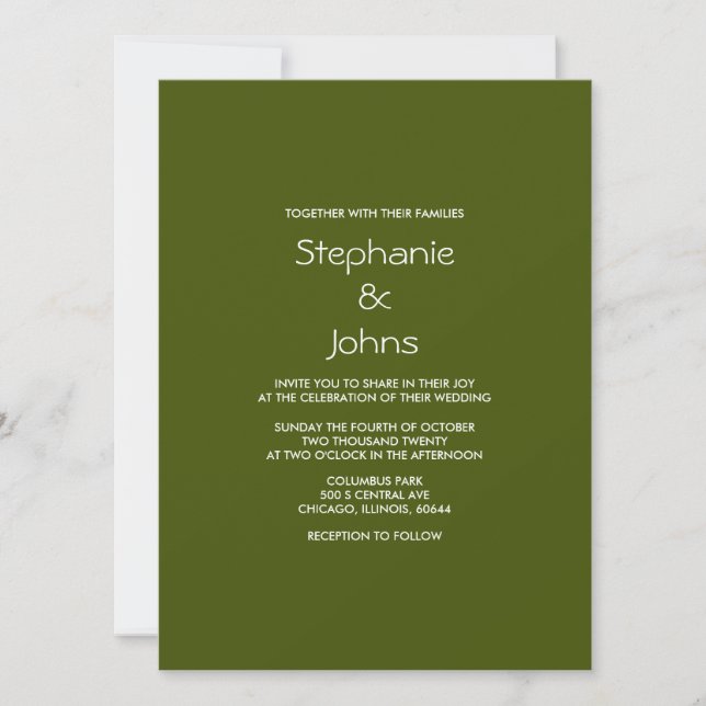 Dark Sage Green Black Simple Minimal Cool Wedding Invitation (Front)