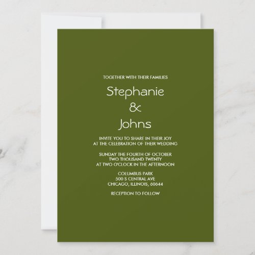 Dark Sage Green Black Simple Minimal Cool Wedding Invitation