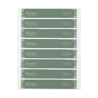 Dark Sage Green Botanical Graduation Address Label