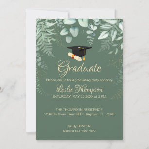 Dark Sage Green Botanical Graduation Invitation