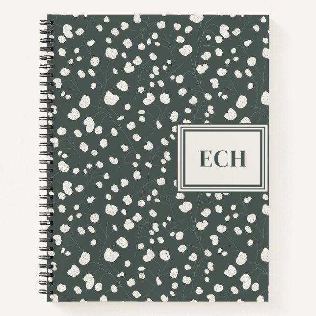 Dark Sage Green Botanical Personalized Notebook (Front)