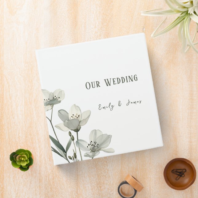 Dark Sage Green Botanical Wedding 3 Ring Binder (In Situ)