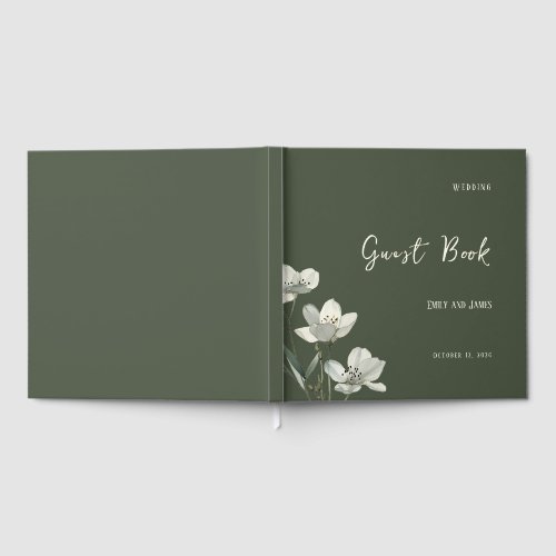 Dark Sage Green Botanical Wedding Guest Book