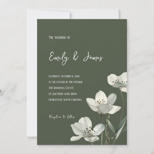 Dark Sage Green Botanical Wedding Invitation