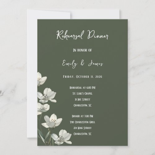 Dark Sage Green Botanical Wedding Invitation