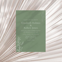 Dark Sage Green Botanical Wedding Invitation