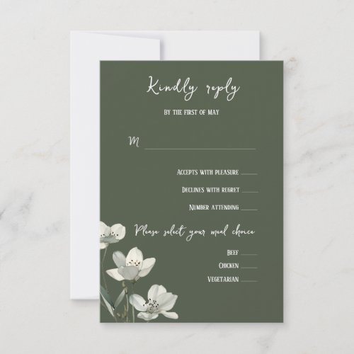 Dark Sage Green Botanical Wedding RSVP Card