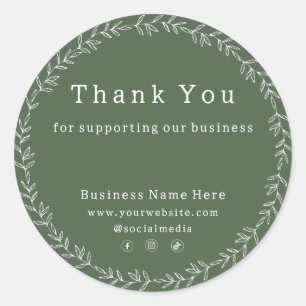 Dark Sage Green Chic Whimsical Business Wedding Classic Round Sticker