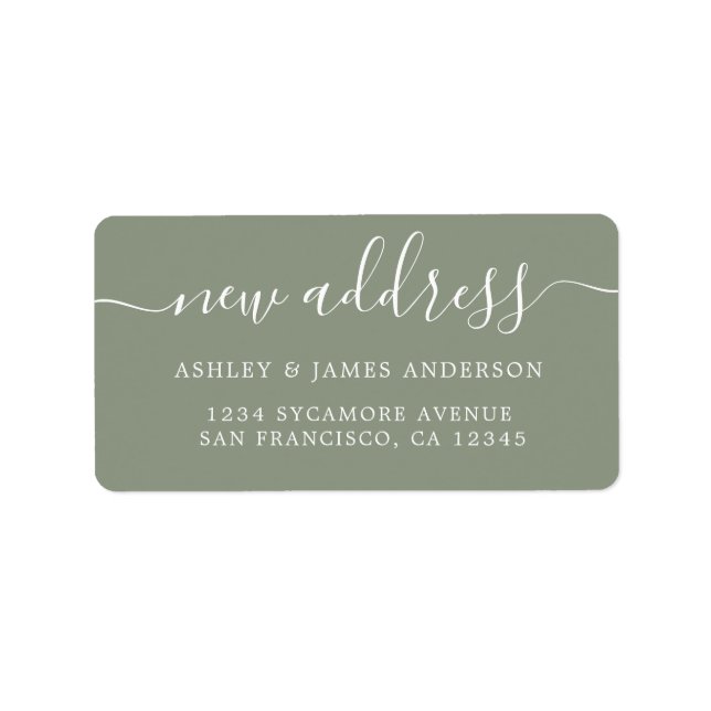 Dark Sage Green Elegant Script New Address Label (Front)