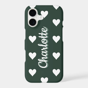 Dark Sage Green Hearts Personalized Name iPhone 17 Case