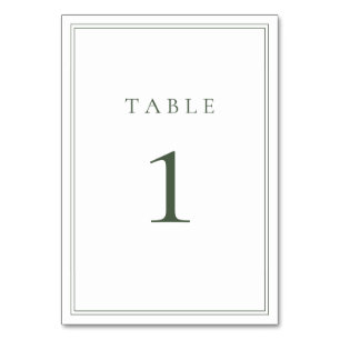 Dark Sage Green Modern Minimalist Wedding Table Number