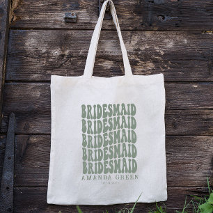 Dark Sage Green Retro Personalized Bachelorette Tote Bag
