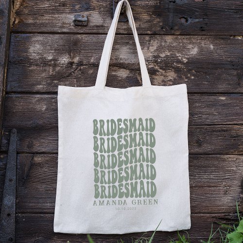 Dark Sage Green Retro Personalized Bachelorette Tote Bag