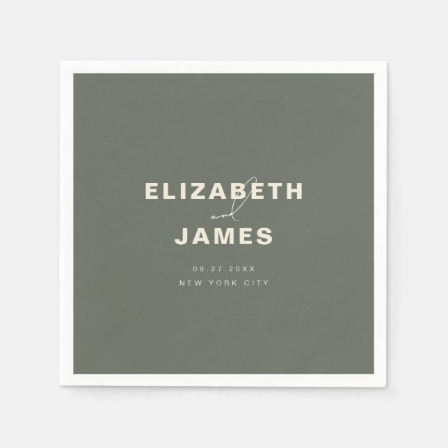 Dark Sage Green Rustic Modern Minimalist Wedding Napkins (Front)