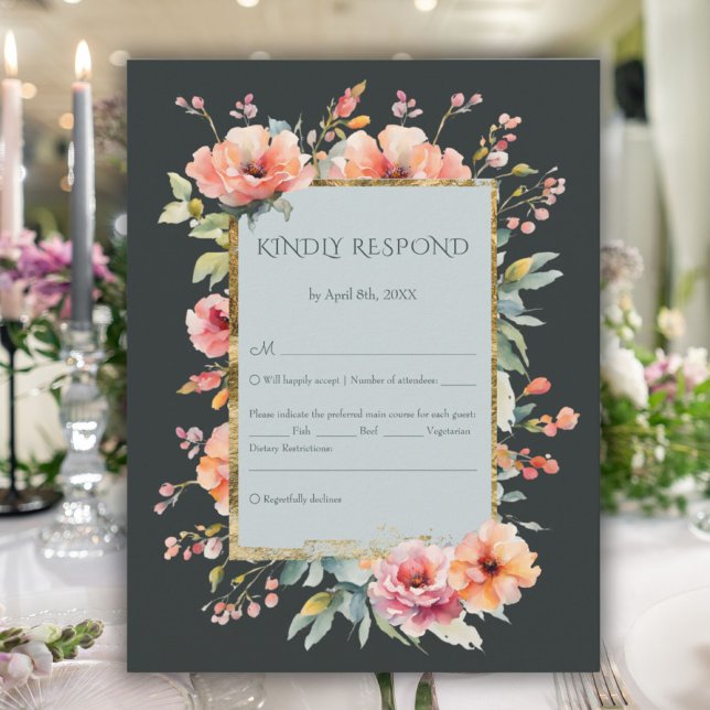 Dark Sage Green Rustic Pink Floral Monogram RSVP Card (Dark Sage Green Rustic Pink Floral Monogram RSVP Card)