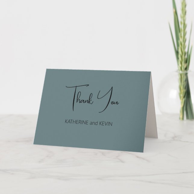 Dark Sage Green Simple Wedding Thank You Card (Front)