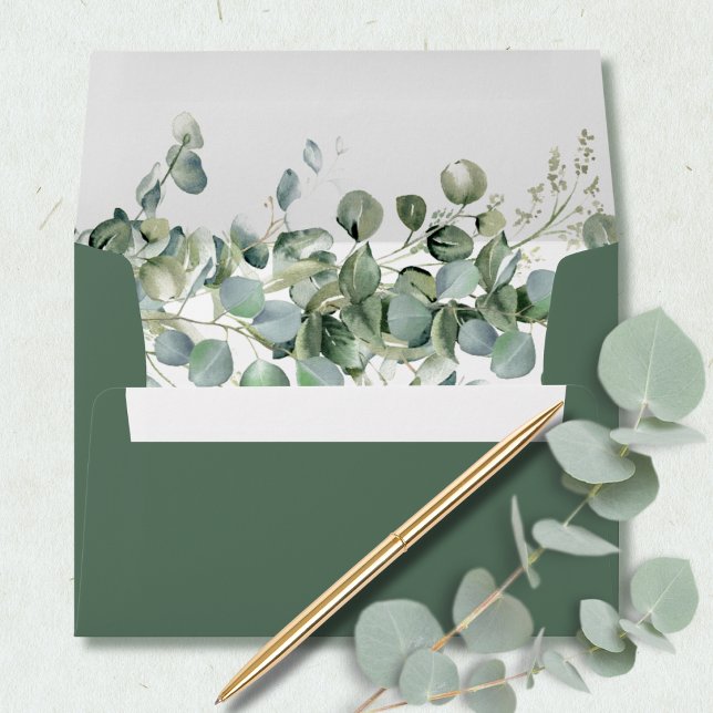 Dark Sage Green Watercolor Eucalyptus Leaves Envelope (Creator Uploaded)