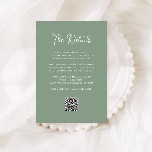 Dark Sage Green Wedding Guest Details QR Code Enclosure Card
