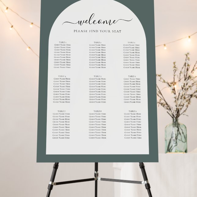 Dark Sage Green Wedding Welcome Seating Chart Arch Foam Board (In Situ (Stand))