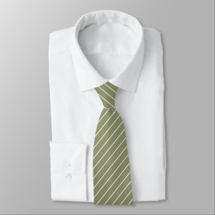 Dark Sage Green with Ivory White Pinstripes Neck Tie