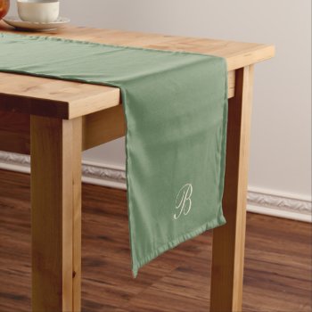 Dark Sage Green With Monogram Initial Short Table Runner by DP_Holidays at Zazzle