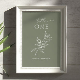 Dark Sage Olive Wedding   Elegant Italian Vineyard Table Number