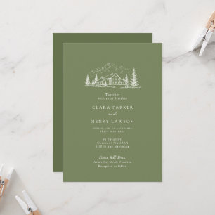 Dark Sage Rustic Mountain Wedding Invitation