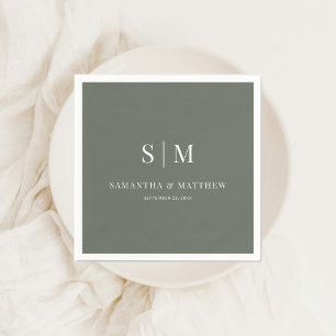 Dark Sage Simple Elegant Couple Initials Wedding Napkins