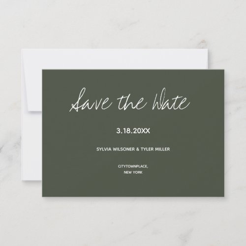 Dark Sage Typography Minimalist Wedding Save The Date