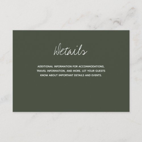 Dark Sage Typography Wedding Details Enclosure Card