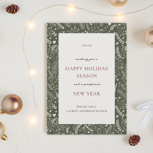 Dark Sage Winter Botanicals Business Holiday Card
