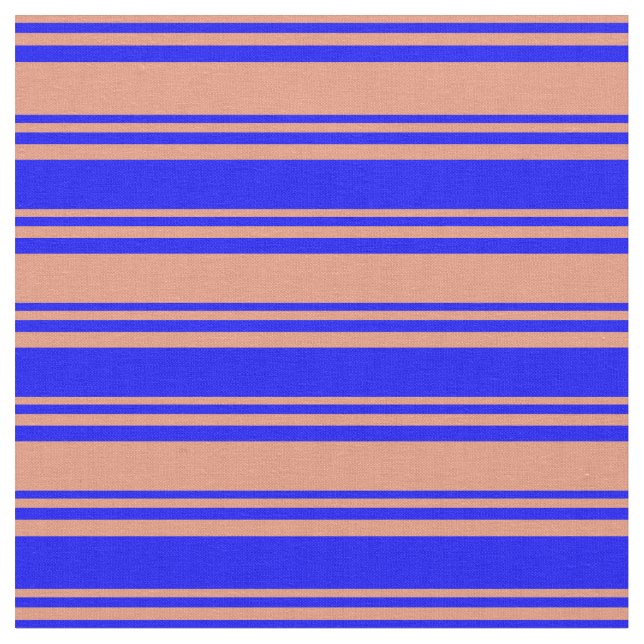 Dark Salmon and Blue Stripes Fabric (Close Up)