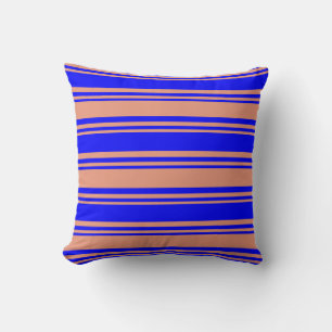 Dark Salmon and Blue Stripes Throw Pillow