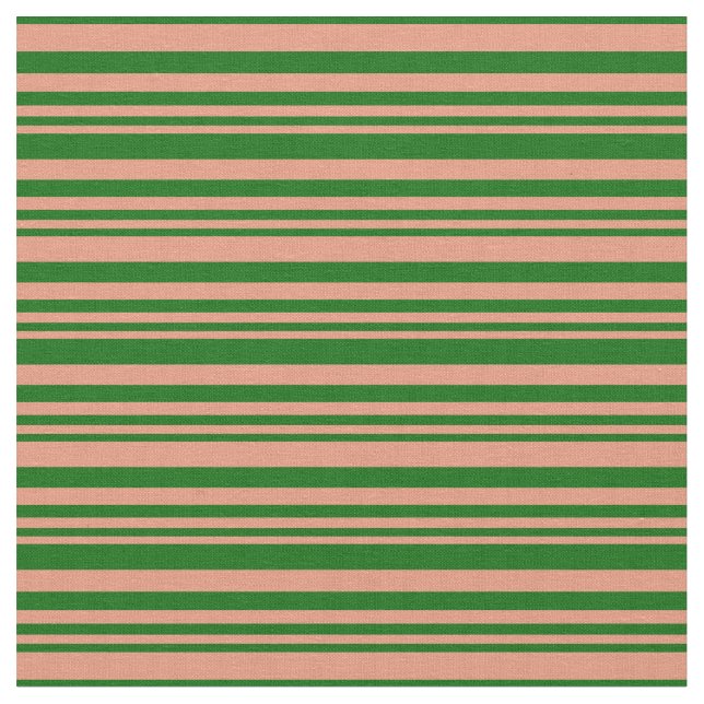 Dark Salmon and Dark Green Stripes Pattern Fabric (Close Up)