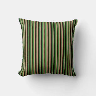 Dark Salmon, Black, and Forest Green Colored Lines Throw Pillow