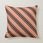 [ Thumbnail: Dark Salmon & Black Colored Lined/Striped Pattern Throw Pillow ]