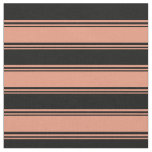 [ Thumbnail: Dark Salmon & Black Lined Pattern Fabric ]